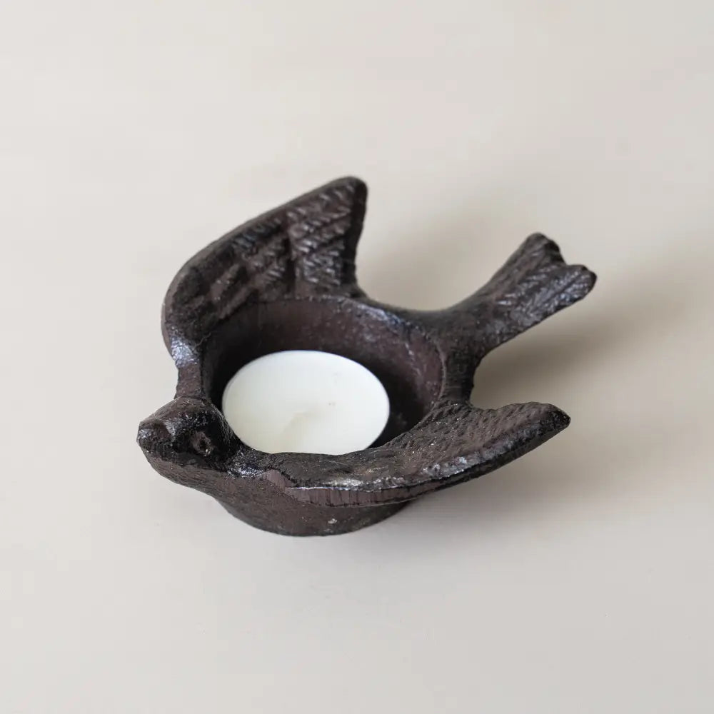 Ancien bougeoir métal Oiseau & Papillon en métal noir patiné