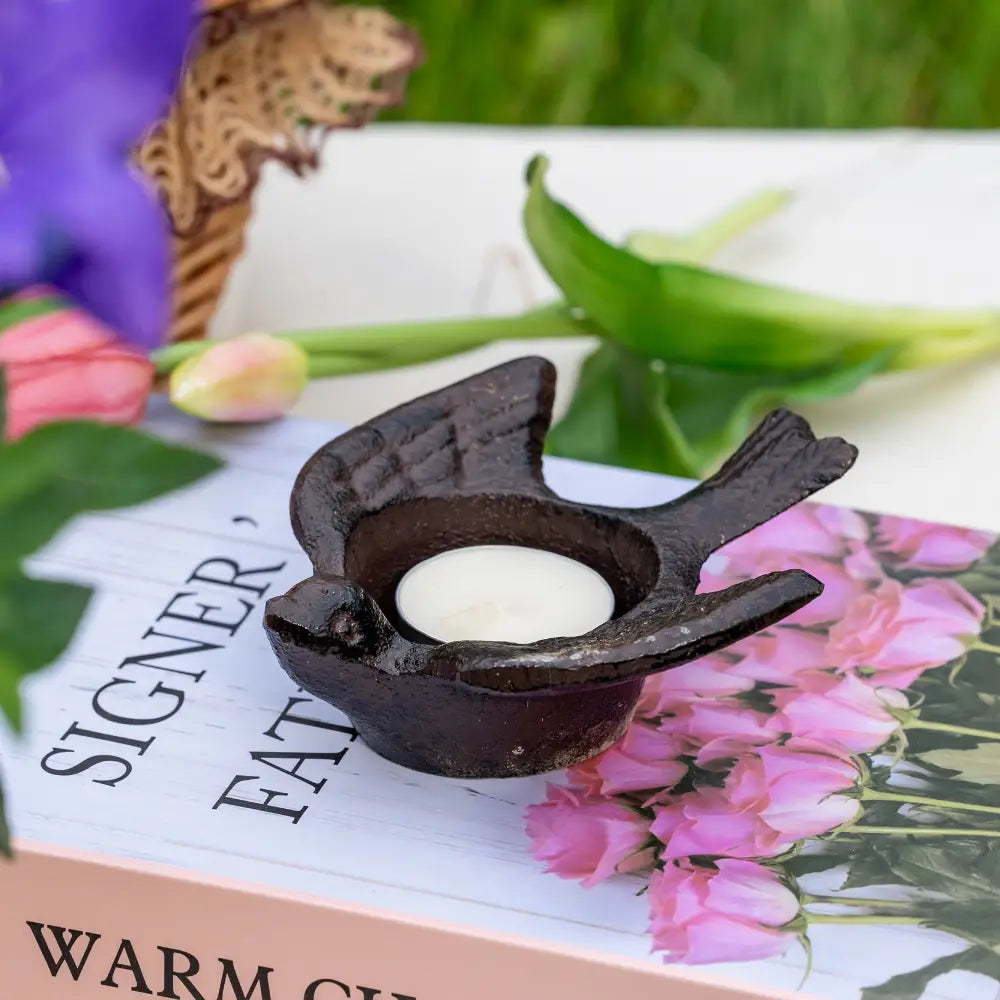 Ancien bougeoir métal noir, collection Nostalgie Féérique