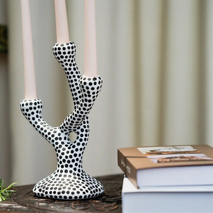 Bougeoir céramique Pique-Pois motif à pois noirs sur fond blanc