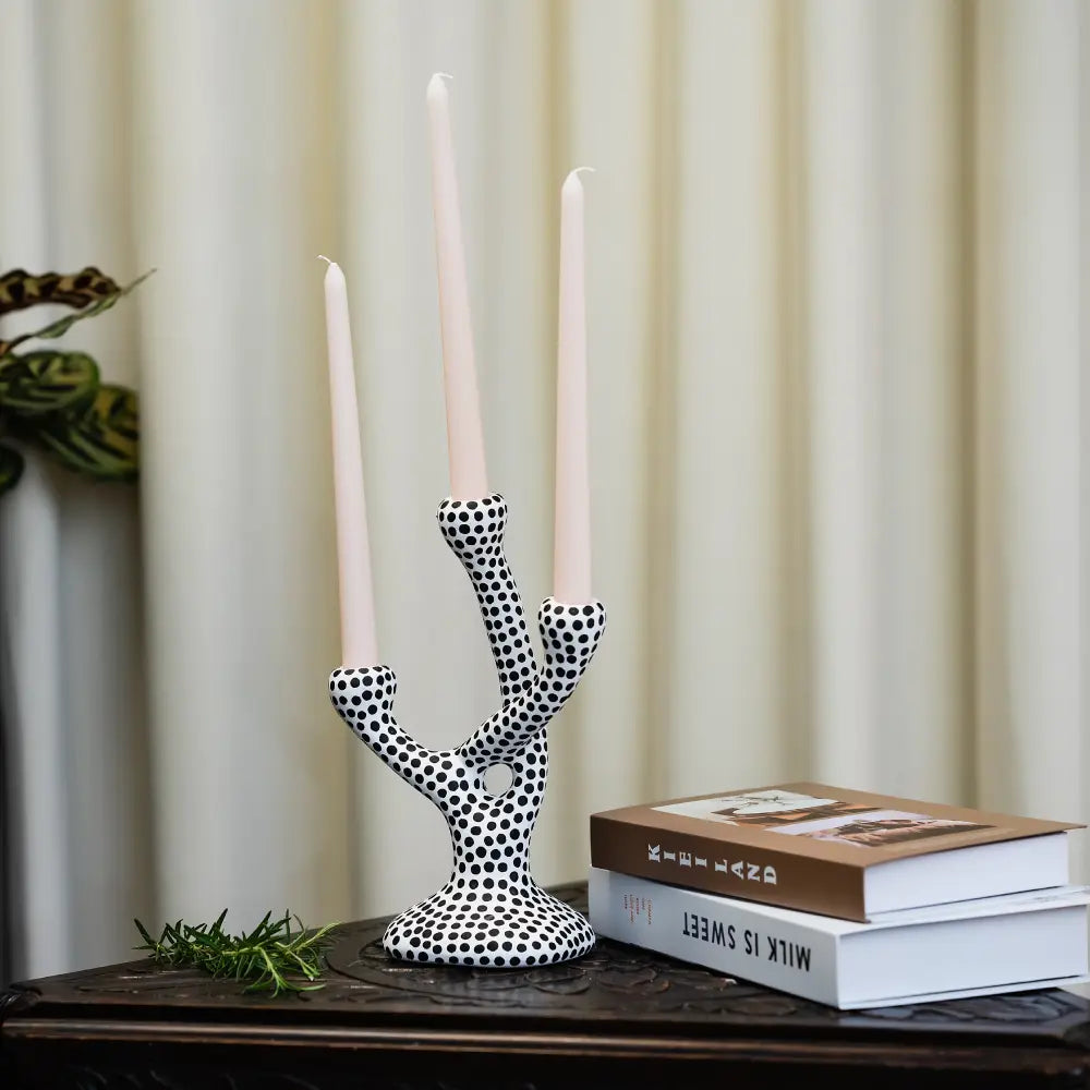 Bougeoir céramique design tronc stylisé pour bougies fines