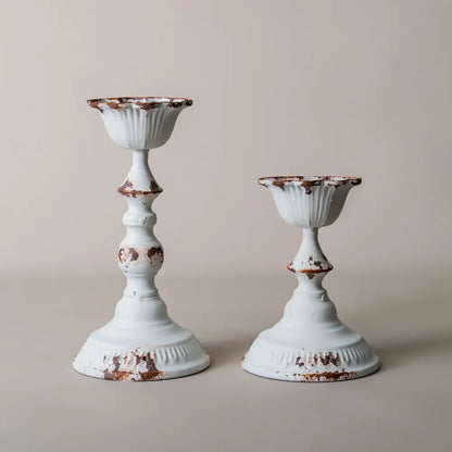 bougeoir blanc en métal vieilli