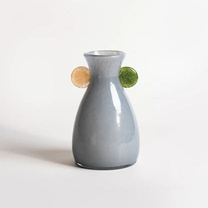 décorer vase en verre soufflé gris avec bulles vertes et jaunes