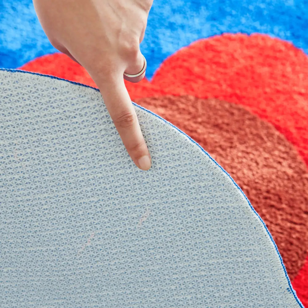 tapis floral bleu lavable
