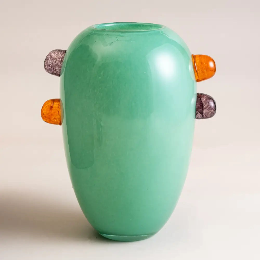 grand vase en verre vert mentholé Fruity Bubbles Menthe Givrée avec bulles ambrées et mauves