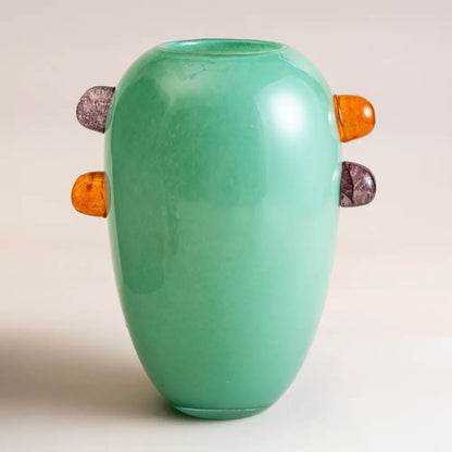 grand vase en verre vert mentholé Fruity Bubbles Menthe Givrée avec bulles ambrées et mauves