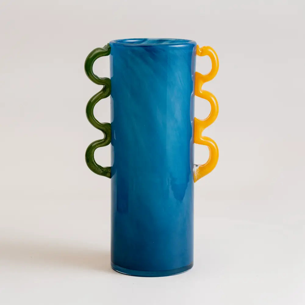 vase bleu soufflé à la bouche pour fleurs