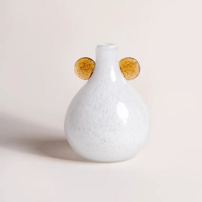 Mini vase blanc en verre soufflé avec deux oreilles ambre – Les Écouteurs Neige Silencieuse