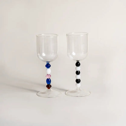 Coffret de deux verres à jus Perline d’Eau avec pied perlé