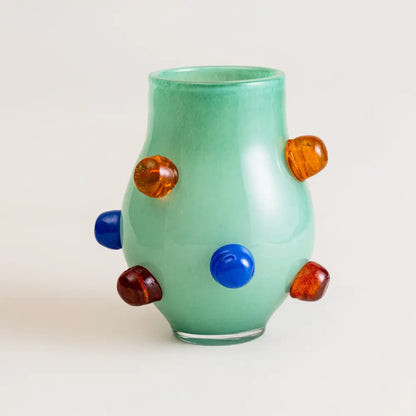 petit vase en verre vert satiné avec bulles décoratives colorées Menthe Pop