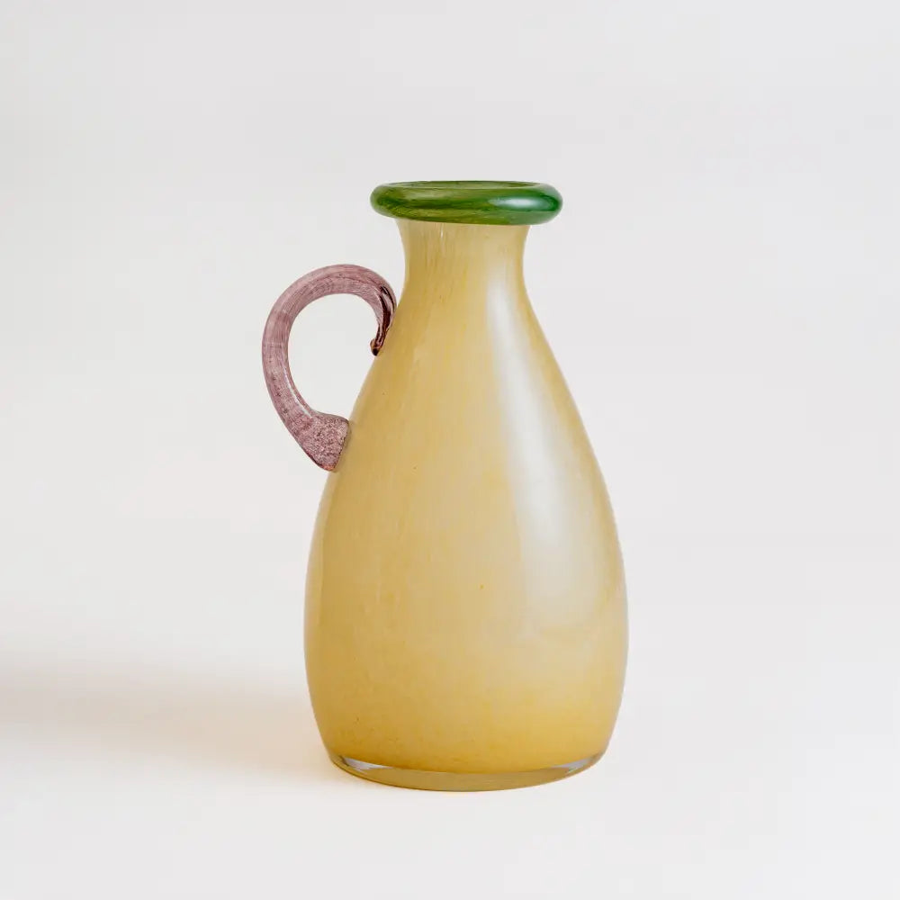 petit vase beige à col vert et anse mauve – Douceur Pastel Matcha Vanille
