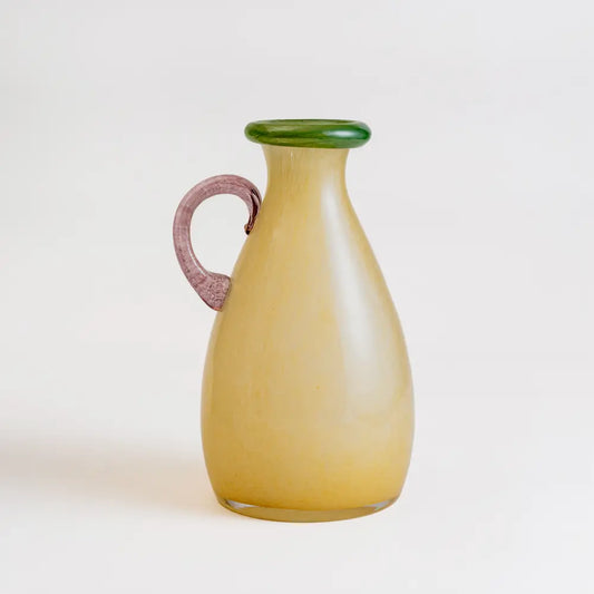 petit vase beige à col vert et anse mauve – Douceur Pastel Matcha Vanille