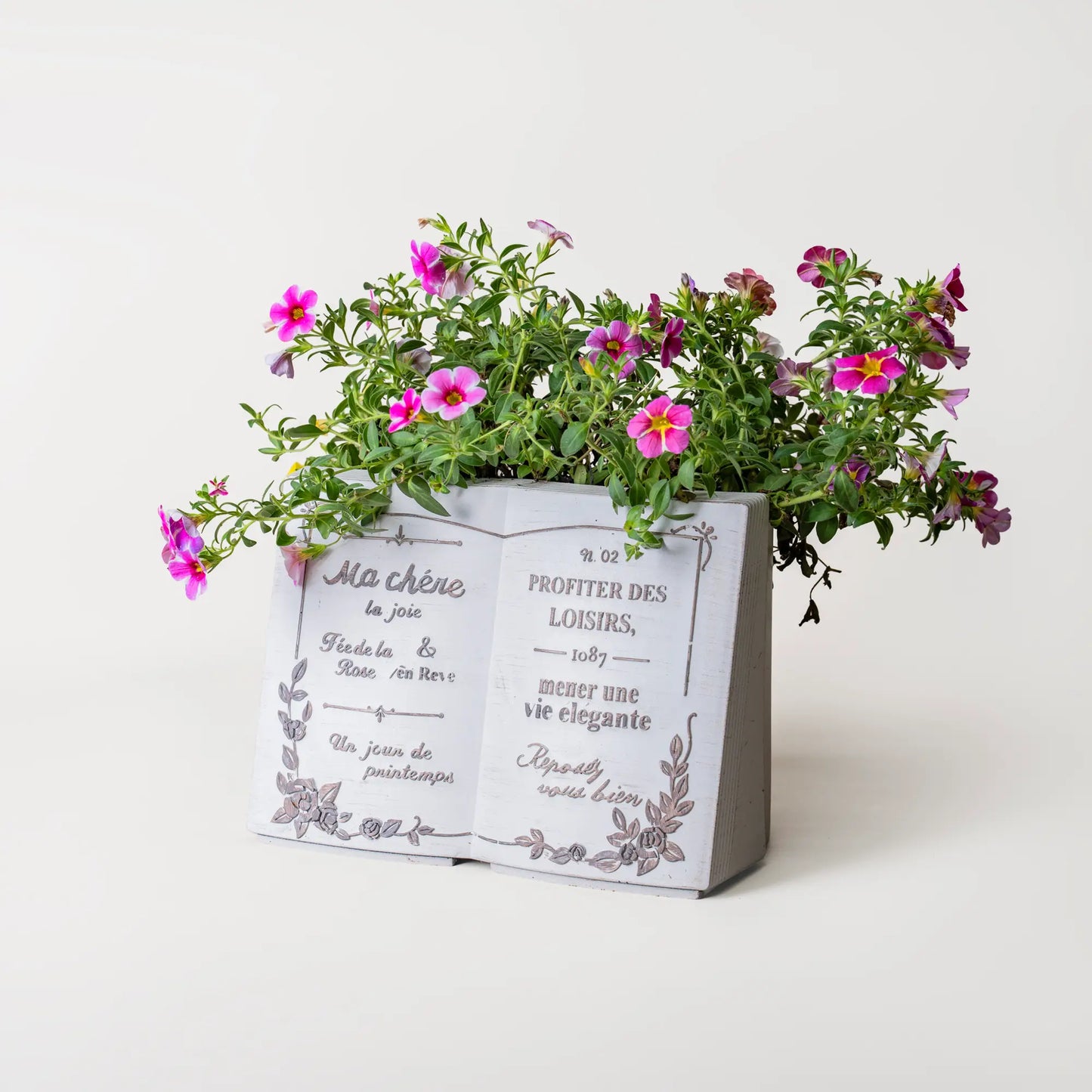 Pot de fleur décoratif en résine blanc forme livre