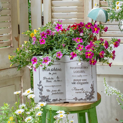 Pot de fleur décoratif imitation vieux livre ouvert