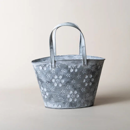 pot de fleur en suspension en métal vieilli décoratif