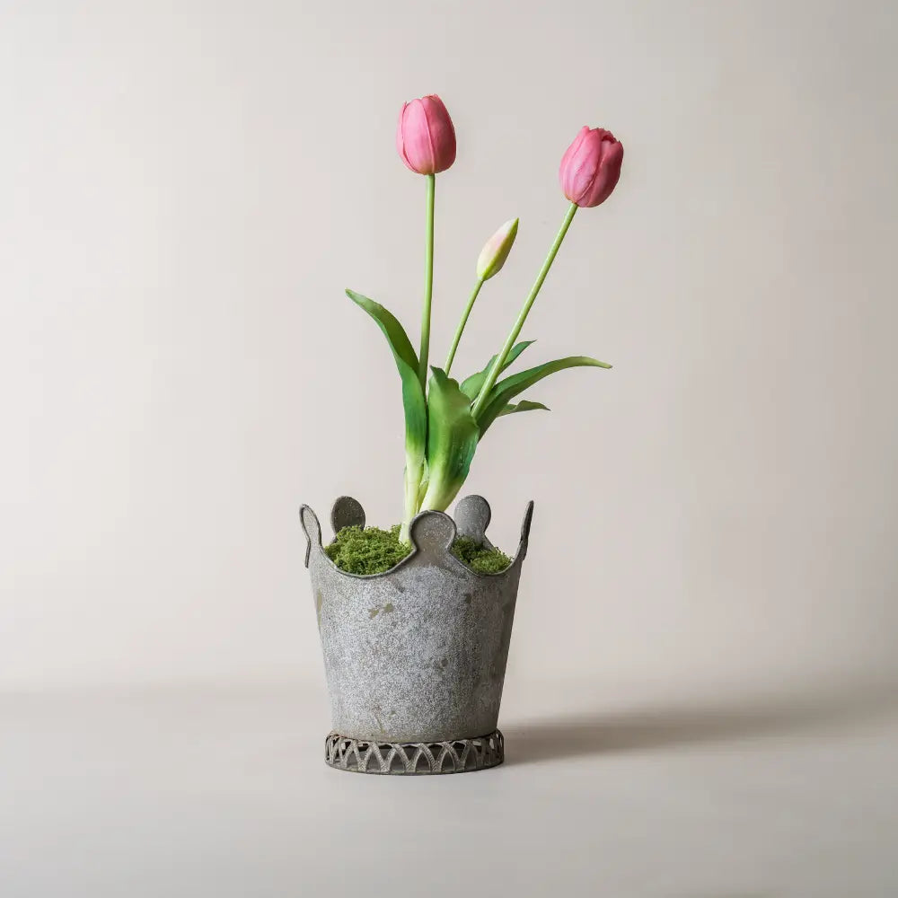 pot de fleur petit en métal vieilli style vintage