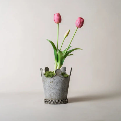 pot de fleur petit en métal vieilli style vintage