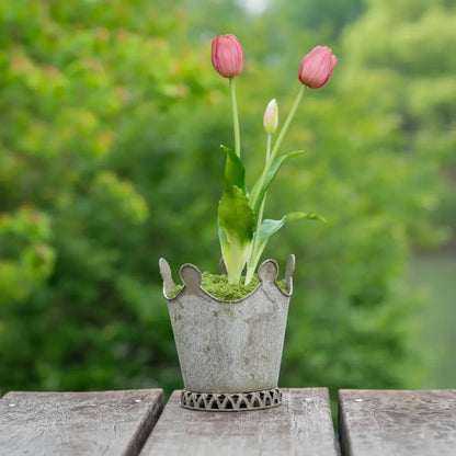 Pot de fleur petit en métal vieilli forme couronne