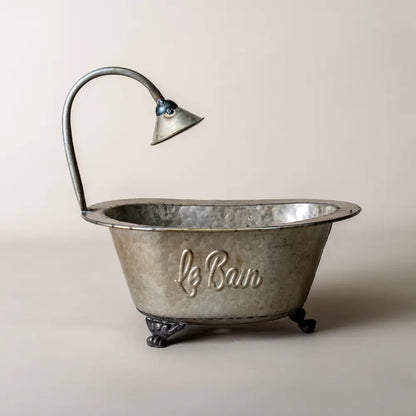 Pot de fleur pour intérieur en métal vieilli, en forme de baignoire ancienne avec inscription  Le Bain 