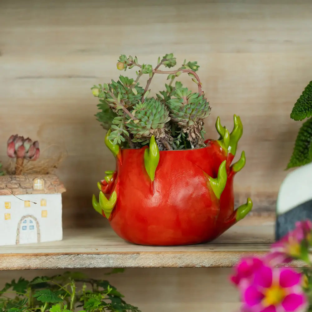 Pot de fleur intérieur avec écailles vertes inspirées du pitaya