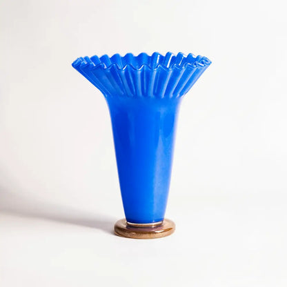 vase bleu ouverture large décoratif pour fleurs