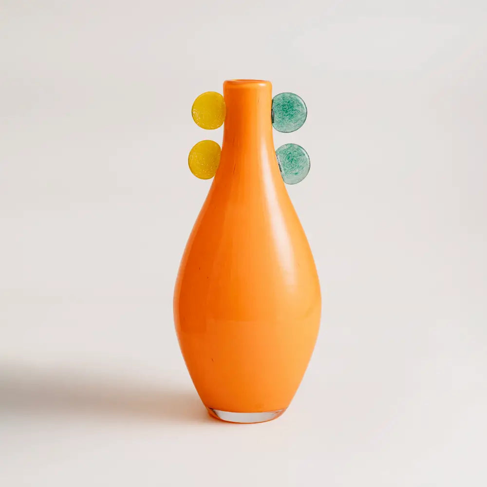 Vase orange en verre soufflé avec quatre oreilles colorées – Les Écouteurs Mandarin d’Écoute