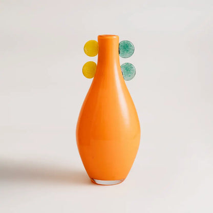Vase orange en verre soufflé avec quatre oreilles colorées – Les Écouteurs Mandarin d’Écoute