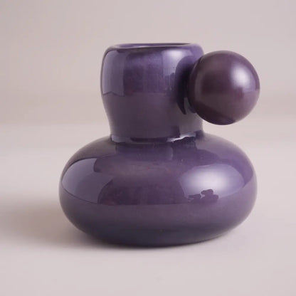 Vase et fleurs miniature en verre coloré prune – Les Nymphes Colorées