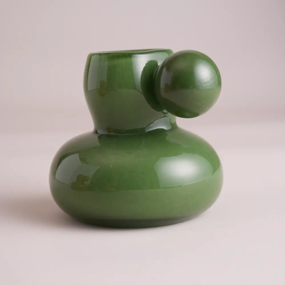 Vase et fleurs miniature en verre coloré vert mousse – Les Nymphes Colorées