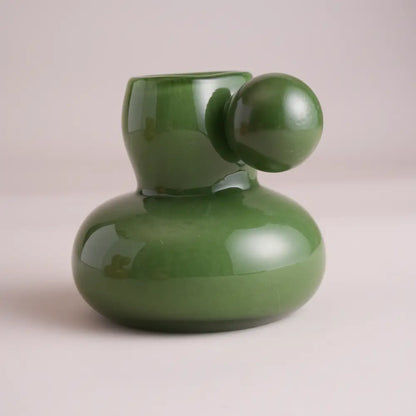 Vase et fleurs miniature en verre coloré vert mousse – Les Nymphes Colorées