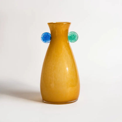 vase verre original décoré de bulles bleu et vert