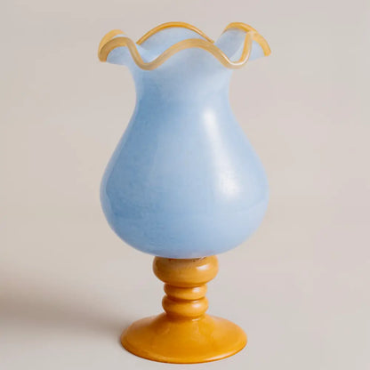 vase with design rose en verre soufflé sur pied pastel