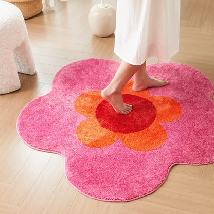 tapis floral rose et orange lavable