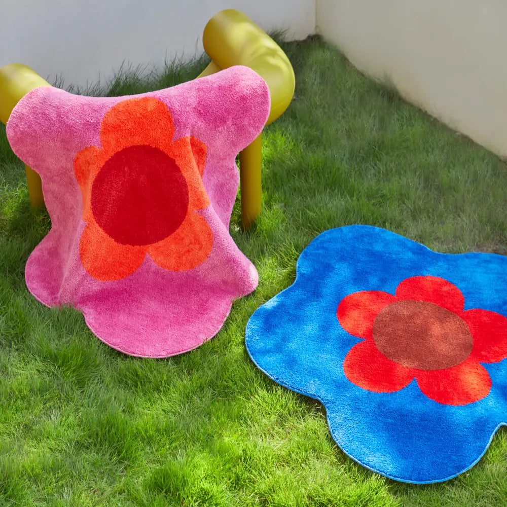 tapis floral rose et orange moderne