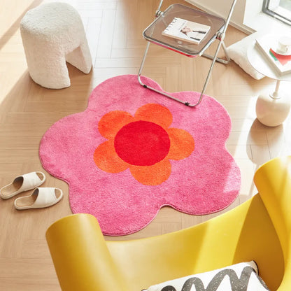 tapis floral rose et orange lavable en machine